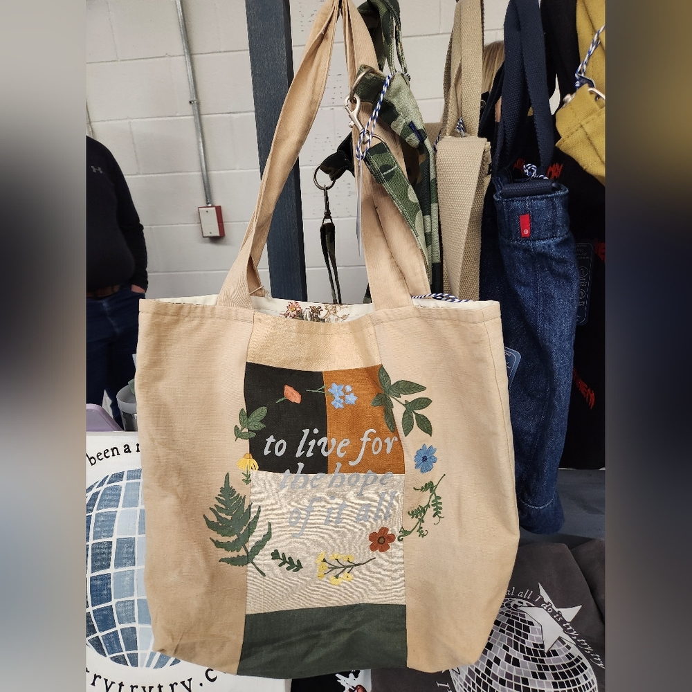 SOLD- Linen and Corduroy Patchwork Market Tote NWT